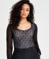 Petite Long-Sleeve Mesh Lace Top, Created for Macy's