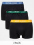 Jack & Jones 3 pack trunks in black with coloured waistbands