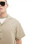 ADPT oversized linen mix revere collar shirt in beige