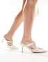 Glamorous Wide Fit Bridal pearl embellished bow heeled mules in ivory satin