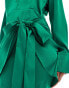 In The Style x Perrie Sian exclusive satin wrap tie side mini shirt dress in emerald green