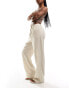 Pieces linen blend high waisted wide leg trouser in cream