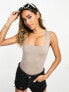 River Island square neck slinky bodysuit in light brown