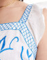 Yours embroidery peplum top in blue and white