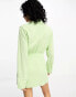 NA-KD x Stephsa twist front linen mini shirt dress in green