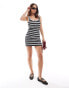 ASOS DESIGN ribbed scoop back mini dress with button detail in mono stripe