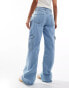 DTT Molly high waisted wide leg cargo jeans in light blue wash