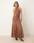 ASOS DESIGN devore high neck sleeveless maxi dress in brown