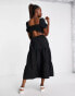 The Frolic milkmaid maxi smock dress in textured black