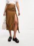 Urban Revivo gathered side crinkle midi skirt in brown