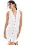 New Look linen button through mini dress in white