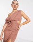 ASOS DESIGN – Drapiertes Midikleid in Rosé mit Cut-Out und One-Shoulder-Träger