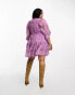 ASOS DESIGN Curve lace trim plunge batwing mini dress with pep hem in lilac floral dobby