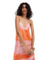 Mango washed print cami midi dress in pink and orange