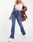 Pieces Peggy high waisted flared jeans in mid blue denim