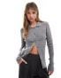 Miss Selfridge rib knit fitted cardigan in grey marl