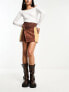 ASOS DESIGN festival suede patchwork western style mini skirt in brown