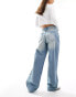 Bershka baggy wide leg jeans in dirty blue