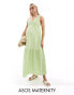 ASOS DESIGN Maternity v-neck crinkle midi sundress with tiered skirt in green