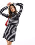 ASOS DESIGN grown on neck mini dress with long sleeve in mono stripe