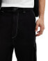 Bershka contrast stitch cargo trouser in black