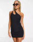 Public Desire one shoulder scrunch slash cut out summer dress in black scrunch