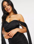 Jaded Rose wrap front drape sleeve mini dress in black