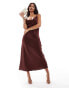 New Look cowl neck satin midi dress in brown