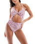 Vero Moda halterneck cut out swimsuit in pastel lavender leopard print