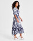 Petite Ruffled-Hem Elbow-Sleeve Maxi Dress