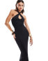 Bershka halterneck bodycon maxi dress in black