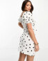 Influence Tall cotton tie front mini dress in polka dot