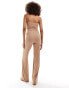 ASOS DESIGN bandeau button front ribbed jumpsuit with princess seams in camel