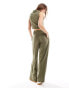 Miss Selfridge linen blend tailored wide leg trouser in khaki