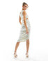 Rare London one shoulder ruched metallic midi dress in cream