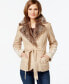 INC International Concepts Faux Fur Embroidered Belted Coat Suede Light Camel XL