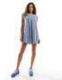 Free People smock mini dress in blue denim