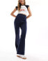 Vila high waisted pin tuck pull on trousers in navy