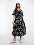 ASOS DESIGN twill collared button midi smock dress in mono blur print