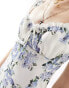 Kiss The Sky bust detail chintz floral print maxi dress in blue and white