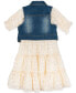 Toddler & Little Girls Flower Sequin Dress & Denim Vest, 2 Piece Seet