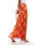 ASOS DESIGN chiffon bias cut maxi skirt in orange pop check