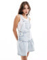 Miss Selfridge drop hem dungaree mini dress in light blue wash