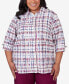 Plus Size Classic Plaid Cuffed Sleeve Button Front Top