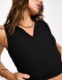 Vila structured rib v neck top in black