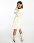 ASOS DESIGN supersoft flare sleeve jumper swing mini dress with belt in winter white