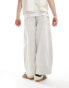 ASOS DESIGN soft barrell trousers with drawstring waist in neutral