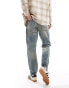 ASOS DESIGN tapered fit jeans in mid wash blue with tint