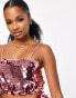 Collective the Label Petite exclusive strappy disc sequin crop top co-ord in pink