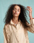 Miss Selfridge oversized lace mix shirt in beige co ord